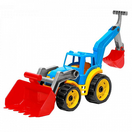 На картинке изображен Детская игрушка ТехноК Трактор с двумя ковшами 3671 blue Детская игрушка ТехноК Трактор с двумя ковшами 3671 blue