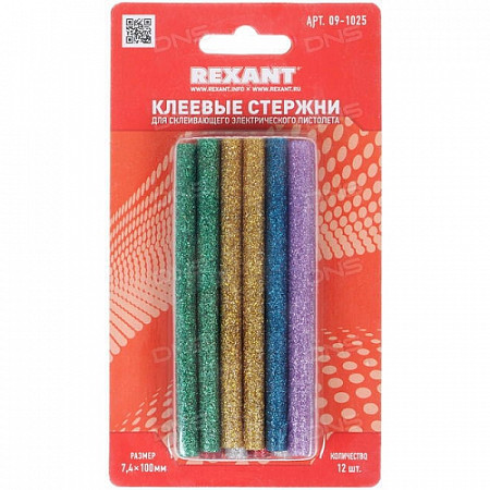 Клеевые стержни Rexant 100х7,4 мм colored sparkles 12 шт 09-1025