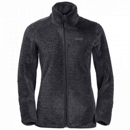 На картинке изображен Джемпер женский Jack Wolfskin Pine Leaf Jacket Women ebony stripes Джемпер женский Jack Wolfskin Pine Leaf Jacket Women ebony stripes