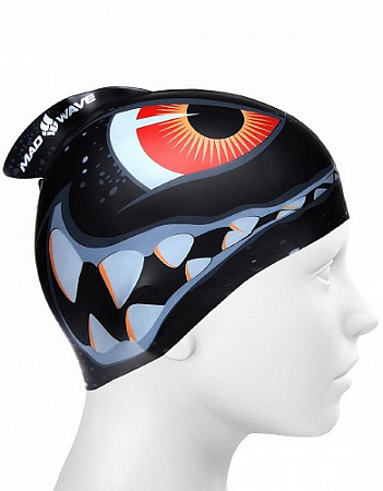 Шапочка для бассейна (плавания) детская Mad Wave Silicone Junior with fin Shark black