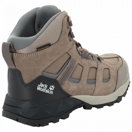 На картинке изображен Ботинки женские Jack Wolfskin Vojo Hike Xt Texapore Mid W beige / phantom Ботинки женские Jack Wolfskin Vojo Hike Xt Texapore Mid W beige / phantom