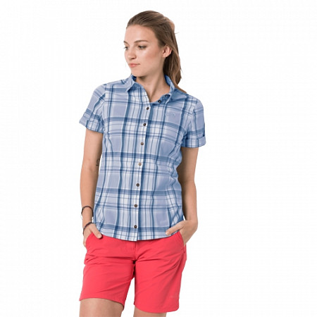На картинке изображен Рубашка женская Jack Wolfskin Maroni River Shirt W shirt blue checks Рубашка женская Jack Wolfskin Maroni River Shirt W shirt blue checks