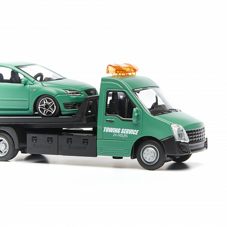 Масштабная модель автомобиля Bburago Street Fire Эвакуатор и Ford Focus ST 1:43 (18-31400) Black/Green