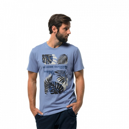 На картинке изображен Футболка мужская Jack Wolfskin Palm Cove T M shirt blue Футболка мужская Jack Wolfskin Palm Cove T M shirt blue