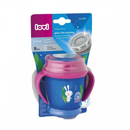 Поильник-непроливайка Lovi 360° Follow the Rabbit 210мл 9м+ 1/524new Blue/Bordo