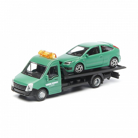 Масштабная модель автомобиля Bburago Street Fire Эвакуатор и Ford Focus ST 1:43 (18-31400) Black/Green