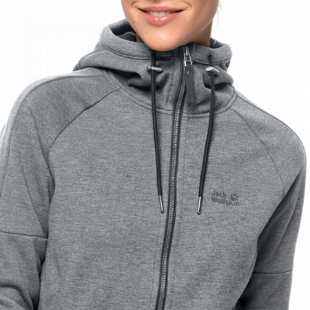 На картинке изображен Джемпер женский Jack Wolfskin Sky Thermic Hooded Jkt Women medium grey Джемпер женский Jack Wolfskin Sky Thermic Hooded Jkt Women medium grey