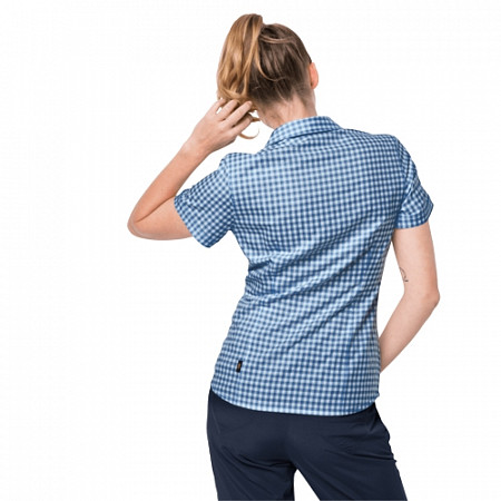 На картинке изображен Рубашка женская Jack Wolfskin Kepler Shirt Women ocean wave checks Рубашка женская Jack Wolfskin Kepler Shirt Women ocean wave checks