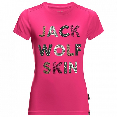 На картинке изображен Футболка детская Jack Wolfskin Wild T Kids pink peony Футболка детская Jack Wolfskin Wild T Kids pink peony