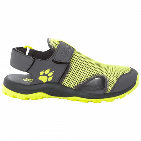 На картинке изображен Сандалии детские Jack Wolfskin Outdoor Water Action Sandal K ebony / lime Сандалии детские Jack Wolfskin Outdoor Water Action Sandal K ebony / lime