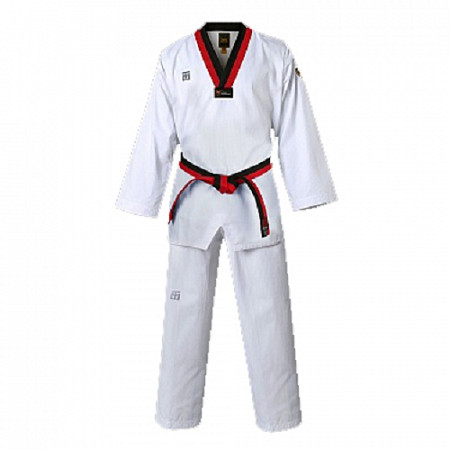 На картинке изображен Добок для таэквондо Mooto MTX white/black/red Добок для таэквондо Mooto MTX white/black/red