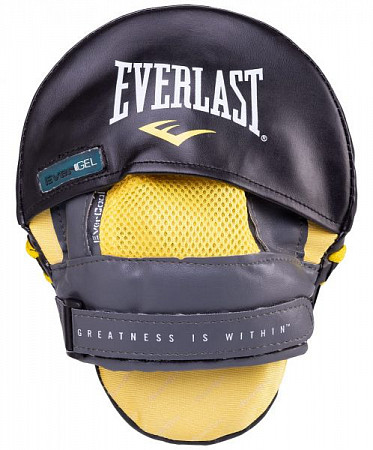 На картинке изображен Лапы боксерские Everlast Vinyl Evergel Mantis 4416GLU black/yellow Лапы боксерские Everlast Vinyl Evergel Mantis 4416GLU black/yellow
