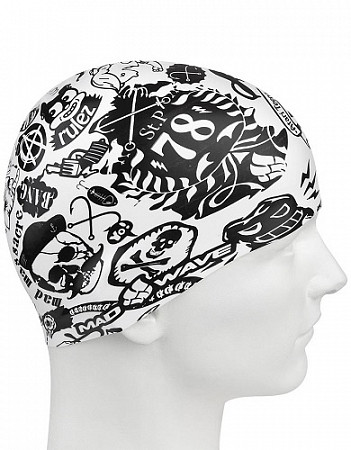 Шапочка для бассейна (плавания) детская Mad Wave 78 Silicone Printed Junior black/white