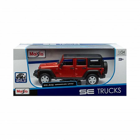 На картинке изображен Машинка Maisto 1:24 Jeep Wrangler (31268) met orange Машинка Maisto 1:24 Jeep Wrangler (31268) met orange