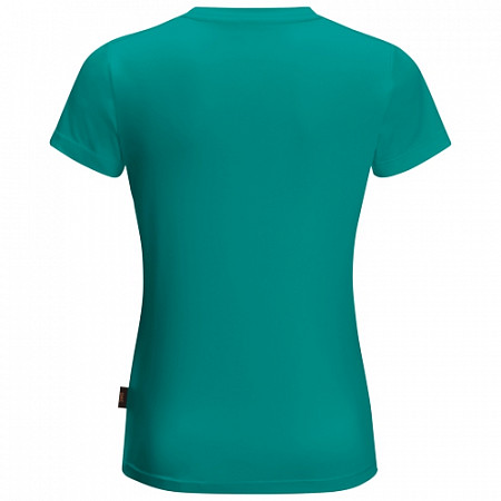 На картинке изображен Футболка детская Jack Wolfskin Wolf T Kids green ocean Футболка детская Jack Wolfskin Wolf T Kids green ocean