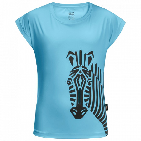 На картинке изображен Футболка детская Jack Wolfskin Zebra T Girls gulf stream Футболка детская Jack Wolfskin Zebra T Girls gulf stream