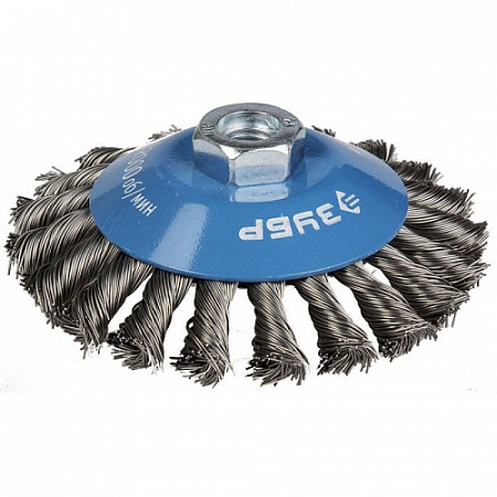 На картинке изображен Щетка коническая (коса) Зубр d=125 мм/М14 35269-125_z02 Щетка коническая (коса) Зубр d=125 мм/М14 35269-125_z02