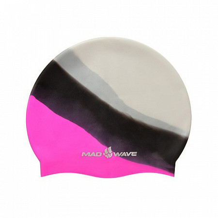 На картинке изображен Шапочка для бассейна (плавания) взрослая Mad Wave Multi Adult Big black/pink/gray Шапочка для бассейна (плавания) взрослая Mad Wave Multi Adult Big black/pink/gray