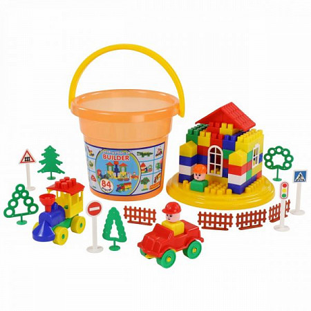 Конструктор Полесье Строитель 84 элемента в ведре Макси 37213