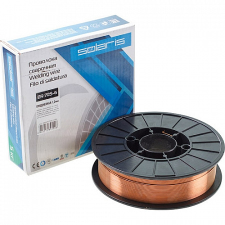 На картинке изображен Проволока сварочная омедненная Solaris 1,2 мм WM-ER70S6-12050 Проволока сварочная омедненная Solaris 1,2 мм WM-ER70S6-12050