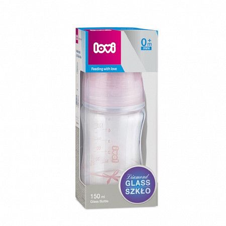 Стеклянная бутылочка для кормления Lovi 150мл, 0м+ 74/104 girl