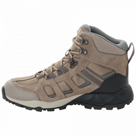 На картинке изображен Ботинки женские Jack Wolfskin Vojo Hike Xt Texapore Mid W beige / phantom Ботинки женские Jack Wolfskin Vojo Hike Xt Texapore Mid W beige / phantom