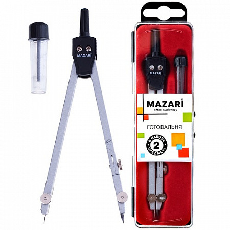 На картинке изображен Готовальня Mazari 2 предметов М-4503 Готовальня Mazari 2 предметов М-4503