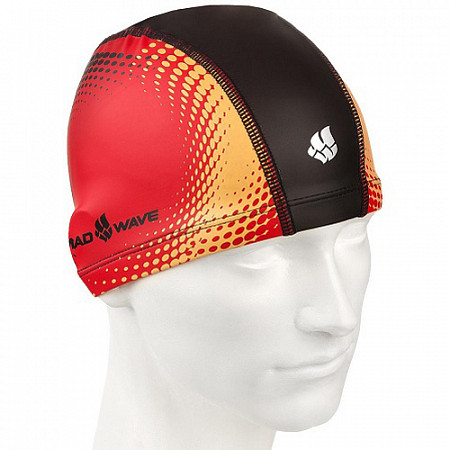 На картинке изображен Шапочка для бассейна (плавания) взрослая Mad Wave PU Coated Dots red Шапочка для бассейна (плавания) взрослая Mad Wave PU Coated Dots red
