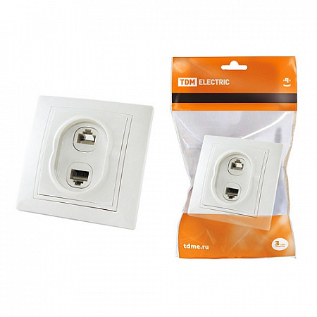 Розетка Tdm телефонная RJ11+ компьютерная RJ45 Таймыр white SQ1814-0023