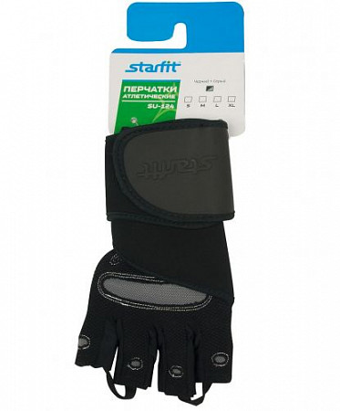 На картинке изображен Перчатки атлетические Starfit SU-124 Black/Grey Перчатки атлетические Starfit SU-124 Black/Grey