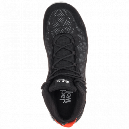 На картинке изображен Ботинки женские Jack Wolfskin Activate Xt Texapore Mid W black / orange coral Ботинки женские Jack Wolfskin Activate Xt Texapore Mid W black / orange coral
